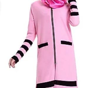 Pink short dress with black stripes